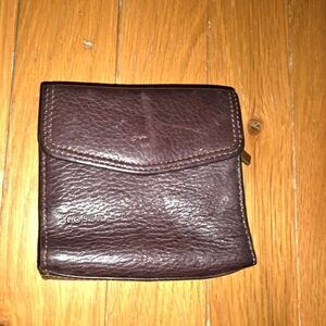 VINTAGE FOSSIL BROWN TRIFOLD WALLET COIN HARD TO FIND